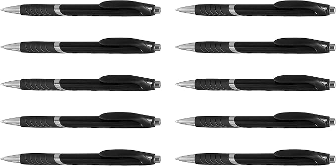 DISCOUNT PROMOS Ballpoint Pens With Rubber Grip - 10 pack - Black Ink Ball Point Pen with Soft Touch Plastic - Black