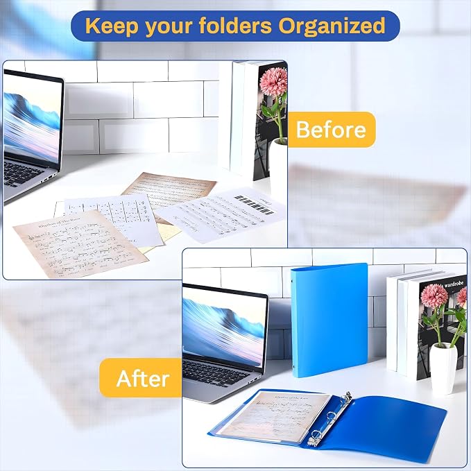 CHENGU 12 Pack Plastic 3 Ring Binders 0.79 Inch with Pocket | Flexible Soft Binder, Blue Binder, Holds 200 Sheets, Round Ring, School Office Meeting Supplies