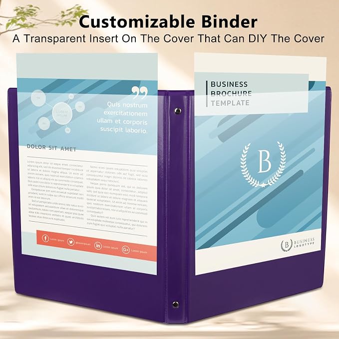 CIXILDTS 0.5-inch Round Ring Binder, Durable 1/2" 3 Ring Binder Fit Letter Size Paper, Purple, 6-Pack