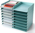Tatuo 16 Pack Stackable Paper Trays Plastic Letter Tray Desk Organizer Paper Holder Organizer Storage Office Desk Accessories for Classroom Magazine File Documents 12.8 x 9.45 x 1.97, Blue Green