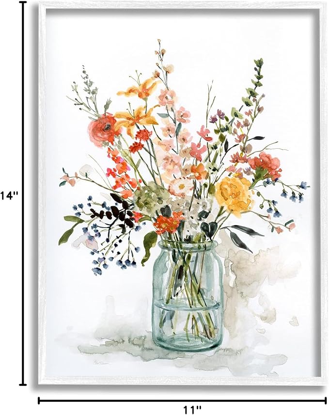 'Warm Summer Floral Bouquet'| Framed Giclee Art | Stupell Industries | White, 11 x 14 Inches, Easy to Hang and Sturdy, Made in USA, by Carol Robinson