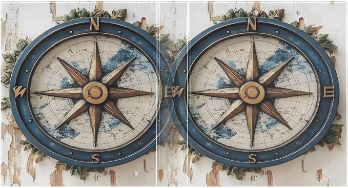 3 Ring Binder Vintage Nautical Compass 1.5 inch Binders Three Ring Binders with Clipboard Fit 8.5'' x 11'' Paper 3 Interior PVC Clear Pockets for Office Supplies