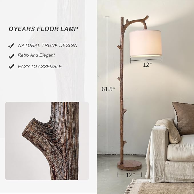 Retro Farmhouse Floor Lamp for Nursery Living Room Rustic Standing Lamps Tree Trunk Deco Modern Country Vintage Wood Floor Lamp（Brown）
