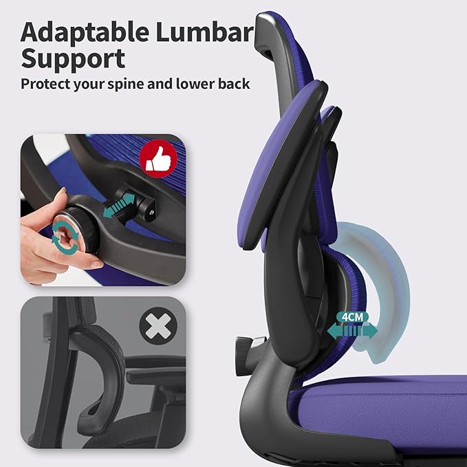 TRALT Office Chair - Ergonomic Desk Chair with Adjustable Lumbar Support, Mesh Computer Chair, Executive Chair for Home Office Comfortable Lumbar Support (1, Purple)