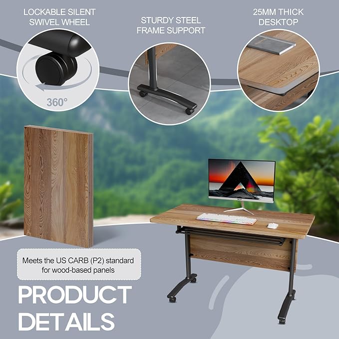Folding Conference Table 4ft 5ft, Foldable Office Meeting Desk for 6 People, Multiple Sizes Colors Mobile Conference Room Table for Training Room School Business Furniture (6, White Walnut, 71in)