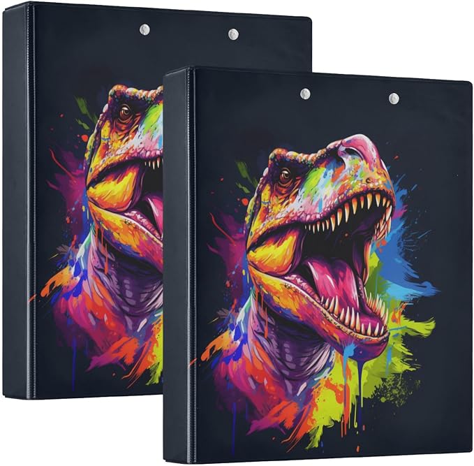 3 Ring Binder, Colorful Dinosaur File Folder Holds 200 Sheets File Storage for Women Men School Office Supplie