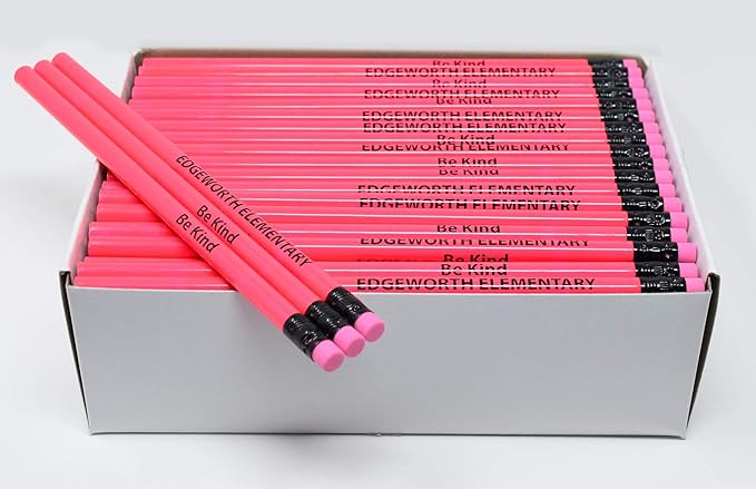 Pencil Guy Promotional Personalized Imprinted Pink Neon Round Pencils 144 to a box. 6 colors to choose from!