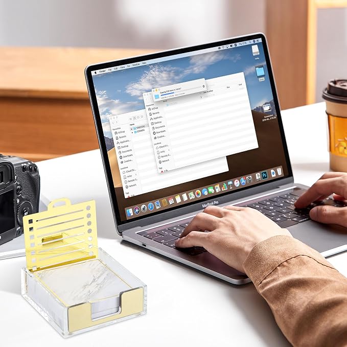 Buqoo Gold Acrylic Sticky Note Holder with Metal Stencil, 2* Sticky Notes | Post It Note Dispenser Sticky Note Pad Holder Organizer for to Do Lists, Grocery Lists