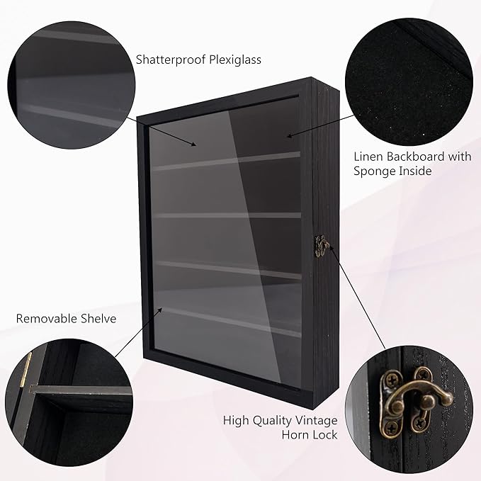 Shadow Box with Shelves, Black 11x14 Deep Memory Shadow Box Display Case for Trinket ,Keepsake Collectibles, Coins Military Medals Pins Wedding Flowers