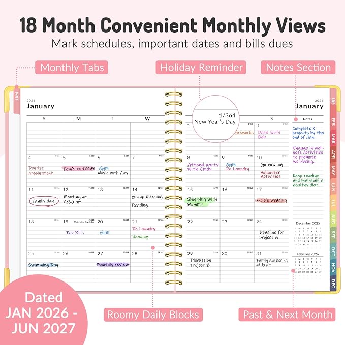 Jul 2026 - Dec 2027 Planner, Forvencer 18 Month Planner 2026-2027, 8.5"x11"