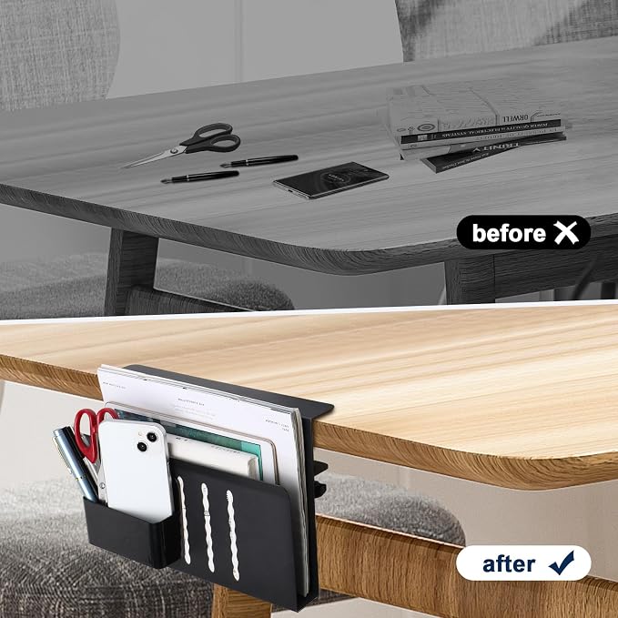 2 Tie Desk Side Storage, Under Desk Storage Organizer, Black | osseph Desk Storage, No Drill Clamp to 0.5-2.38" Desks, Cooling Vents Vertical Rack, Magnetic Pen Holder, 30 Lbs Carbon Steel