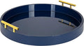 Kate and Laurel Lipton Modern Round Tray, 18" Diameter, Navy Blue and Gold, Decorative Accent Tray for Storage and Display