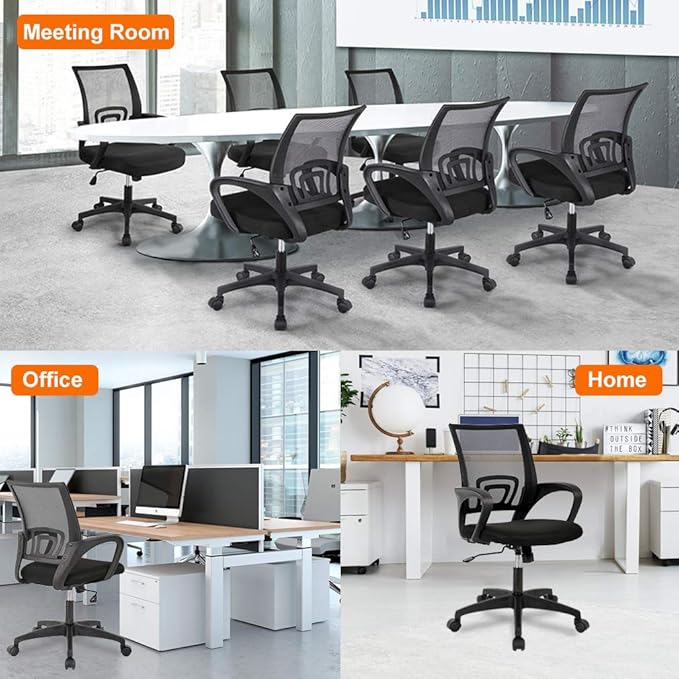 BestOffice Ergonomic Office Chair | Mid-Back Swivel Desk Chair | Black | with Lumbar Support, Adjustable Height & Breathable Backrest | Sponge Seat & Rolling Wheels | for Home, Office | Pack of 3