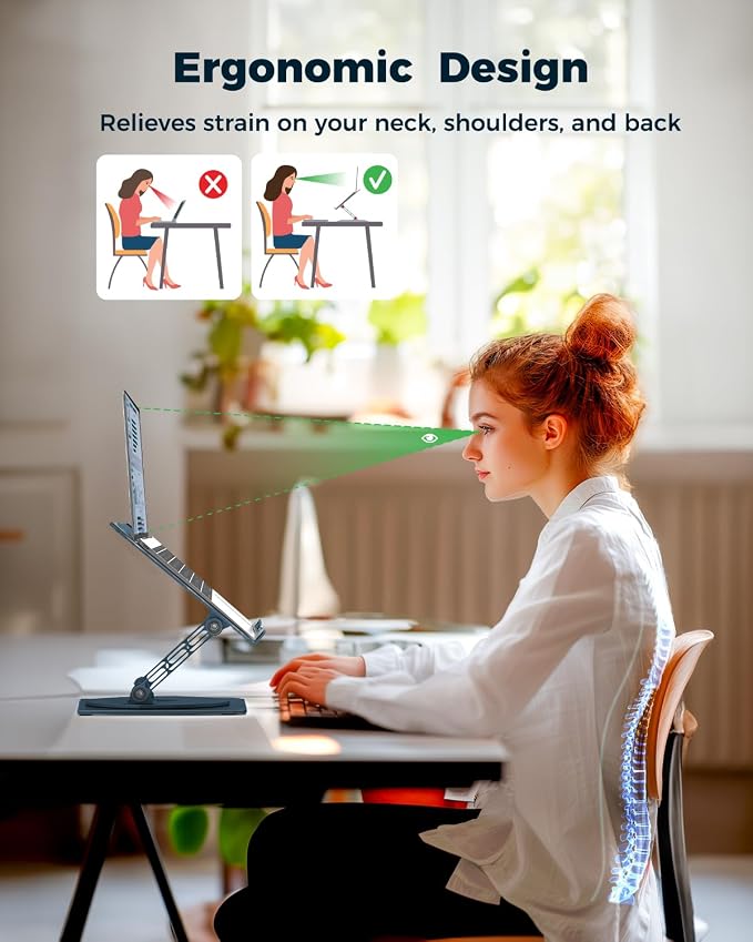 Aoviho 360° Rotating Laptop Stand for Desk | Adjustable, Foldable, Portable Aluminum Ergonomic Riser | Compatible with MacBook, Dell, HP & All Laptops 10-16 inch