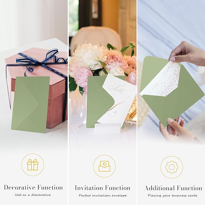 A7 Sage Green Envelopes 100 Pack, Goefun 5x7 V Flap Printable Envelopes for Invitation, Gift Cards, Birthday, Graduation, 5.25 x 7.25 in, 120GSM