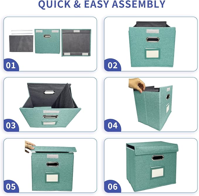2 Pack Hanging File Folder Box with Lid, Durable Letter Size Filing Storage Box, Sturdy File Holder with Cardboard Support PVC Rails for Office Home Organizer, Green