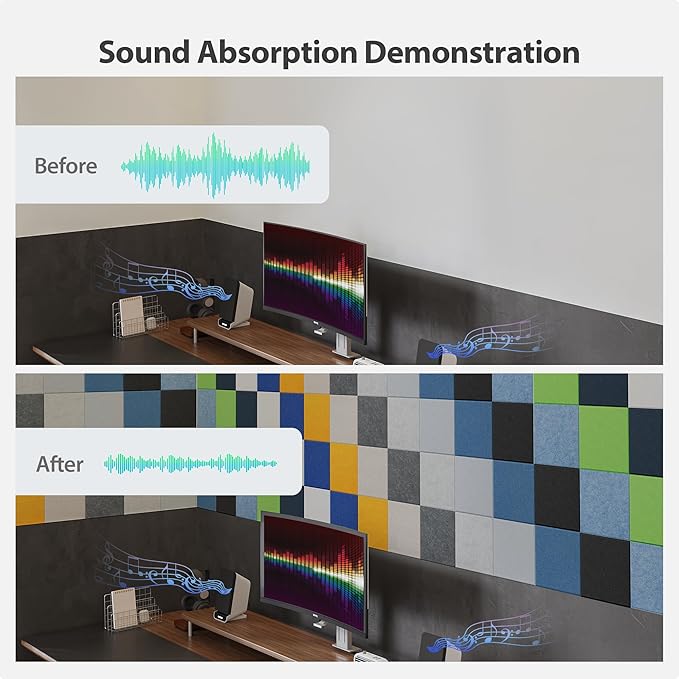 Amantech 12 Pack Acoustic Panels Self Adhesive Sound Proof Foam, High Density Sound Acoustic Panel, 12X12X0.4 Inch Square Panels in Home, Office, Reccording Room, Studio,and more(Snow White)