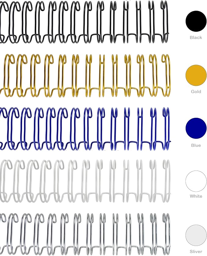 Rayson Wire Binding Spines, 5/8" 3:1 Pitch, 32-Loop, Multicolor, 50 Pack | Includes black, gold, blue, white and silver; choose 5/8" size for thicker documents with 3:1 pitch binders.