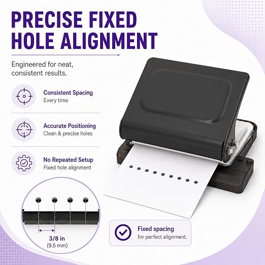 10 Hole Punch Binding Machine Kit for Planner (Black) with 10 Multi-Color Spiral Coils, Adjustable A4 A5 B5 Paper Puncher, DIY Notebook Scrapbook Maker for Home Office School Organization