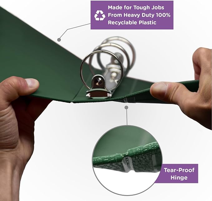 Carstens 2-Inch Heavy Duty 3-Ring Binder - Side Opening, Forest Green, Durable Plastic, Precision No-Gap Rings, Waterproof Covers, No Pockets, Holds 300 Letter Sheets, BPA-Free, Made in USA (5820-3R)