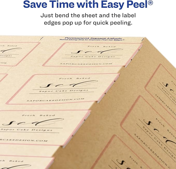 Avery Kraft Brown Square Labels with Sure Feed Technology, 2" x 2", Print to the Edge, Laser/Inkjet Printable Labels, 300 Total (22846)