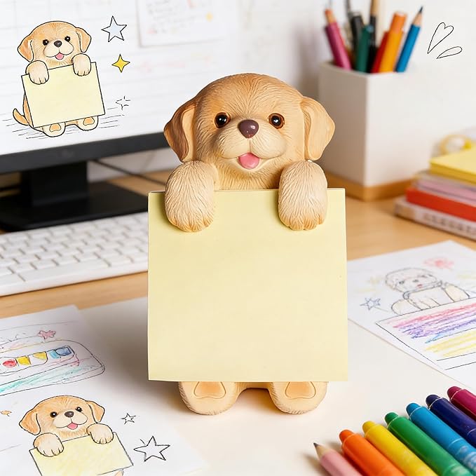 Dog Pop-Up Sticky Note Dispenser for 3x3 in Notes, Golden Retriever | Includes 100 sheets, handmade resin desk decor for office, home or classroom; gift for teachers, coworkers and dog lovers