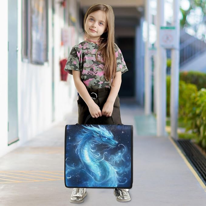 3 Ring Zipper Binder with Shoulder Strap Dragon Galaxy Blue 2 Inch Zippered Binder Bag 500 Sheet Capacity Multi Pockets for School Supplies