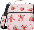Strawberries Bows Pattern Zipper Binder 3 Ring Binder with Shoulder Strap 500 Sheet Capacity Storage Organizer File Folder
