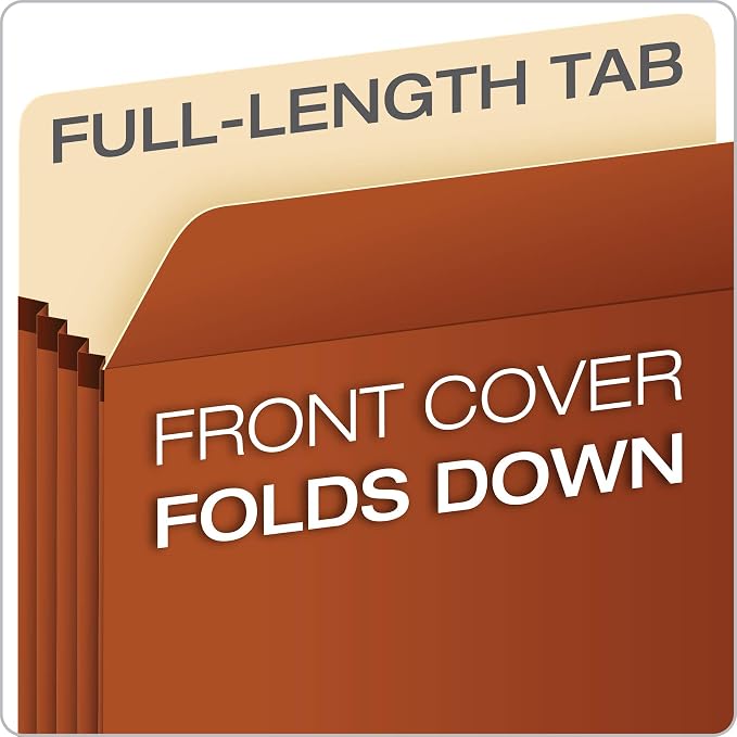 Pendaflex Expanding File Pockets, File Organizers for School, Home or Office, Letter Size, Redrope, 3.5" Expansion, Reinforced with DuPont™ Tyvek® Material, Redrope, 25 per Box (1524E-OX)