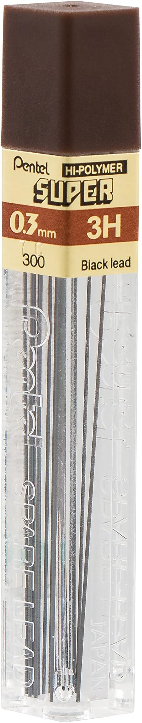 Pentel Super Hi-Polymer Lead, 0.3mm, Extra Fine, 3H, 12 Pcs/Tube, Box of 12 (300-3H)
