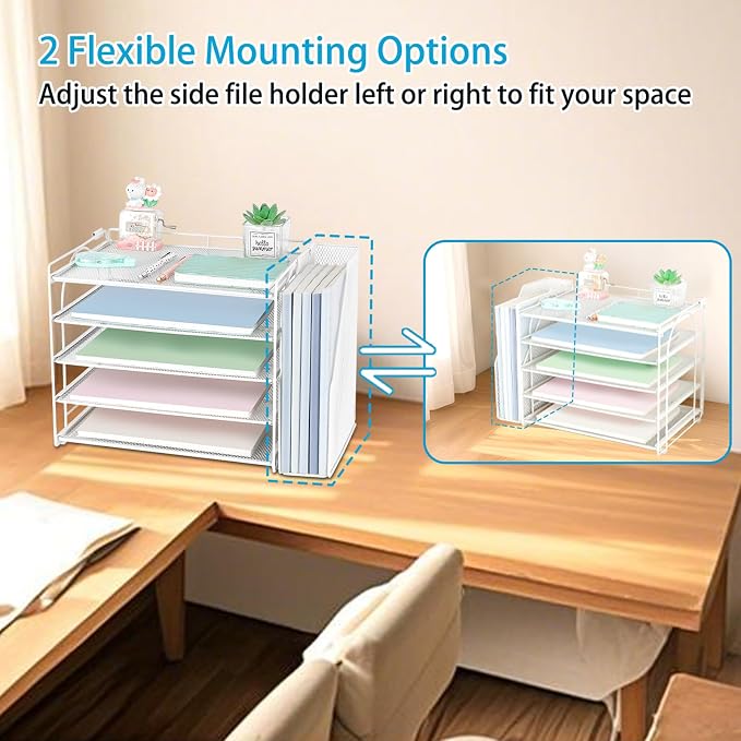 AUPSEN Desk Organizers and Accessories, 5-Tier Desktop Paper File Organizer with Removable File Holder, Desk Accessories & Workspace Organization for Home Office Supplies (White)