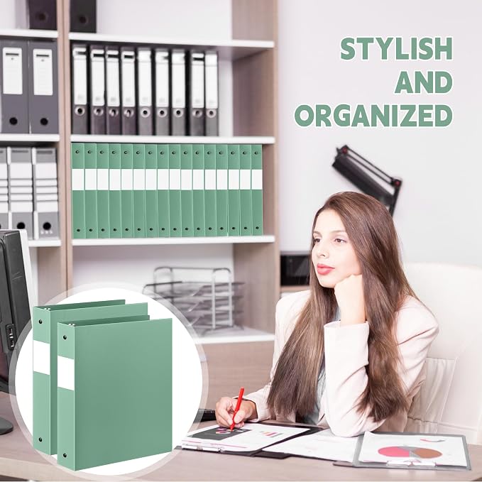 Henoyso 12 Pcs 1.5 Inch 3 Ring Binders, Letter Size,Sage Green | Binders Bulk, Holds 350 Sheets, Round Rings, Durable Flexible PP Plastic Covers, Pockets Labels, School Office Supplies