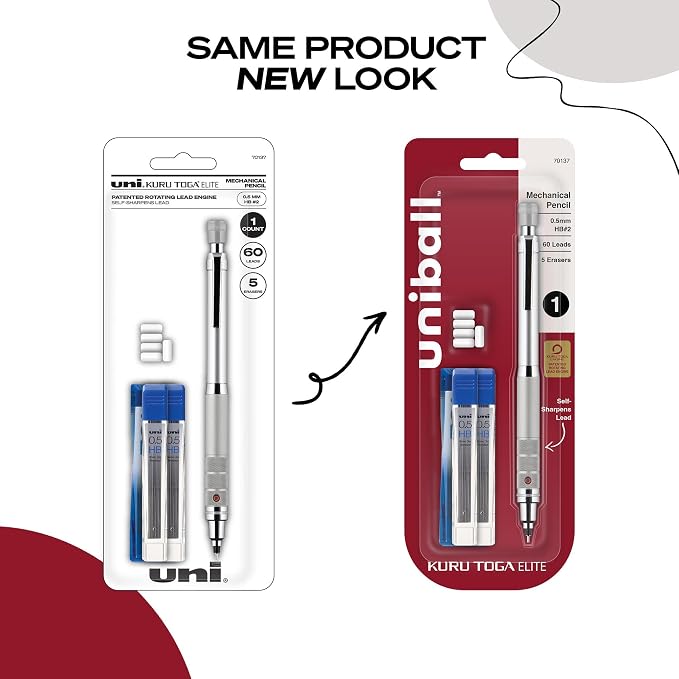 UNI uniball Kuru Toga Elite Mechanical Pencil Starter Kit,0.5mm,HB #2,Silver Barrel,(Pack of 2)