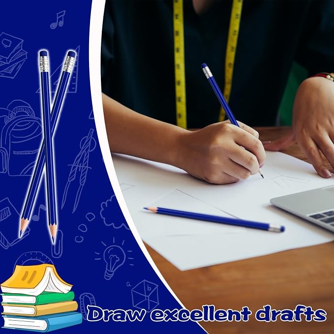 24PCS Erasable Colored Pencils with Eraser Pre Sharpened Pencil 2 HB - Ideal for Checking, Grading, Tests & Office/School Supplies (dark blue)