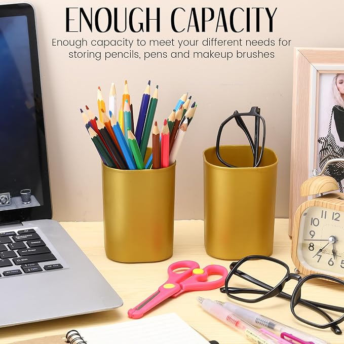 30 Pack Pen Holder Pen Cups for Desk Organizers and Storage Stationery Plastic Matte Pencil Holder Cups Ins Style Transparent for Office School Supplies (Gold)