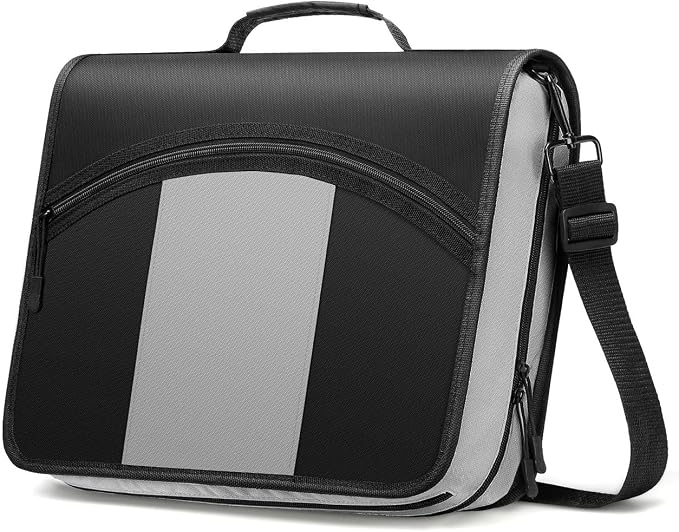 MoKo Zipper Binder with Strap, 3 Inch 3 O Ring, 600 Sheets, Black & Gray | Water-repellent nylon with 2 folders, 2 mesh pockets and a outer pockets, reinforced handle and adjustable shoulder strap.