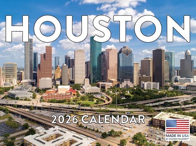 Houston Calendar 2026 Wall 12 Month Monthly TX Scenic Souvenirs Themed Gifts | American Made In The USA