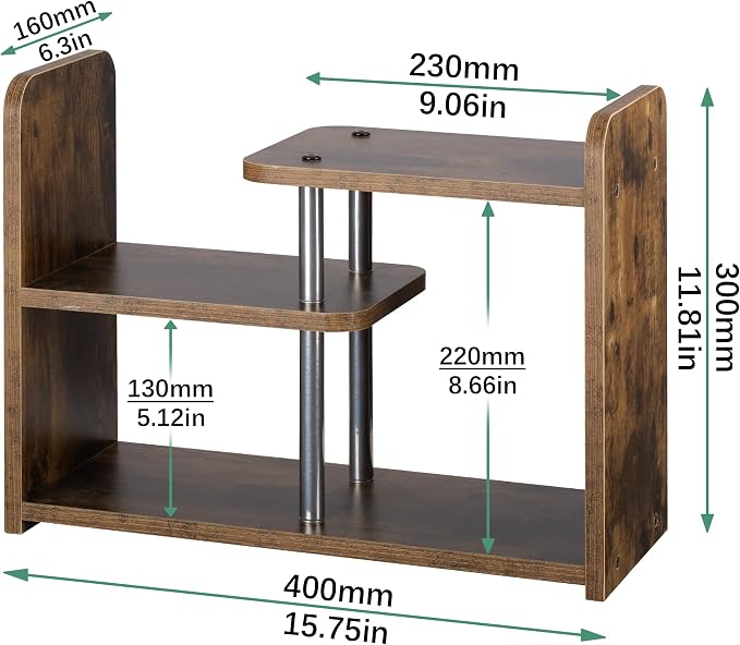 Desktop Organizer,Office Storage Rack,Wood Small Bookshelf,Brown | Display Shelf,Office Shelf,Desk Organizer Small Tabletop Hutch for Office,Dorm,Living Room,Counter Top