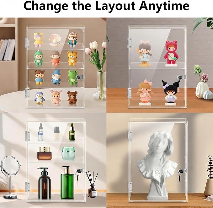 Acrylic Display Case with Lock – Acrylic Storage Chest for Figures, Collectibles, Jewelry, Expensive Items & More – Secure and Organized Storage (3.7" Adjustable)