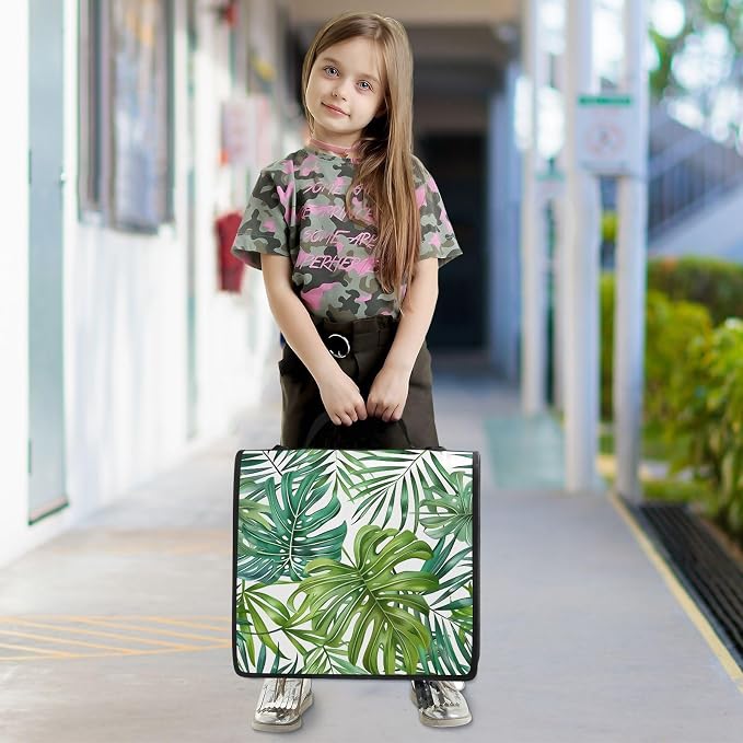 3 Ring Zipper Binder with Shoulder Strap Palm Leaves Tropical Plants Green 2 Inch Zippered Binder Bag 500 Sheet Capacity Multi Pockets for School Supplies