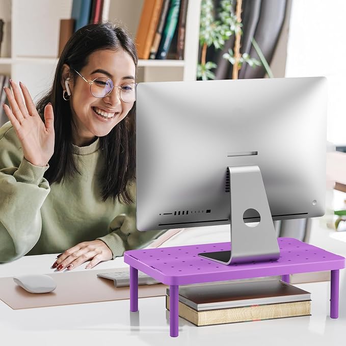 WALI Computer Monitor Stand for Desk, Adjustable Laptop Riser, up to 44 lbs | Desk Monitor Riser Underneath Storage, Fits Notebook, Laptops, Printers, for Home, Office, School(PTT001-V), Violet