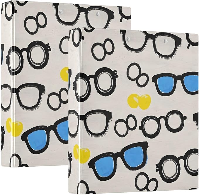 3 Ring Binder Glasses Summer Pattern 1.5 inch Binders Three Ring Binders with Clipboard Fit 8.5'' x 11'' Paper 3 Interior PVC Clear Pockets for Office Supplies