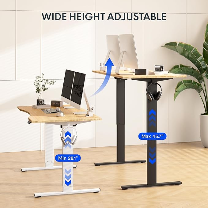 FLEXISPOT EN1 Bamboo Standing Desk, 48 x 24 Inches Whole-Piece Electric Height Adjustable Desk (White Frame + Bamboo Top, 2 Packages)