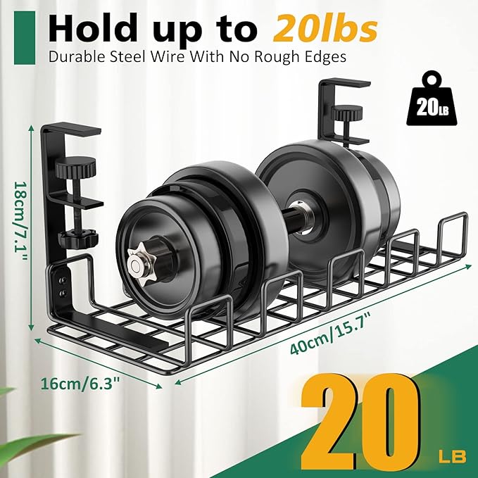 REFLYING Under Desk Cable Management Tray, L 15.7'' W 6.3'' No Drill Steel Desk Cable Organizers, Wire Management Tray