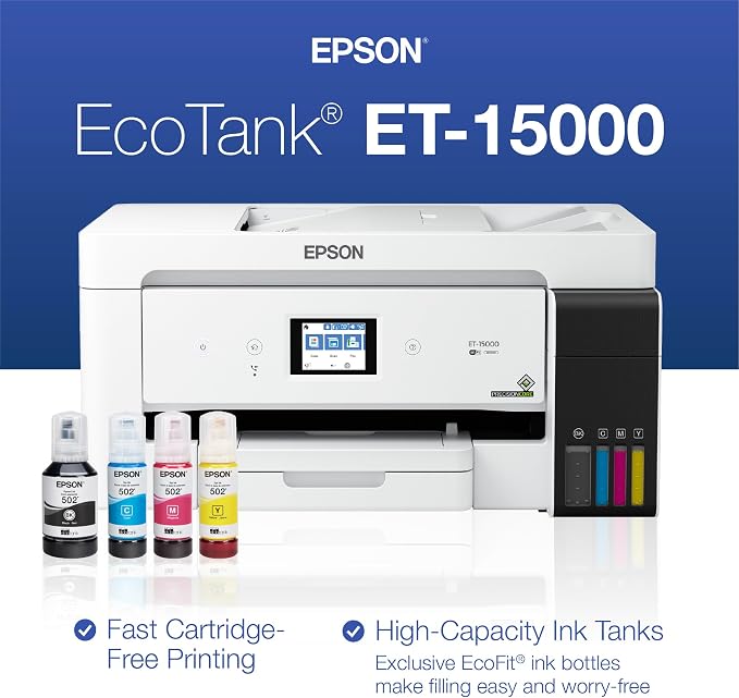 Epson EcoTank ET-15000 Wireless Color All-in-One Supertank Printer with Scanner, Copier, Fax, Ethernet and Printing up to 13 x 19 Inches (Renewed Premium)