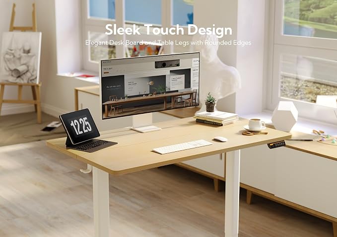 Claiks Electric Height Adjustable Standing Desk, 48x24 Inch, Nature | Smooth Height Adjustment, 3 Memory Presets, Cable Management Hub&Hook, Stable Steel Frame, 176lbs Capacity, Easy Assembly