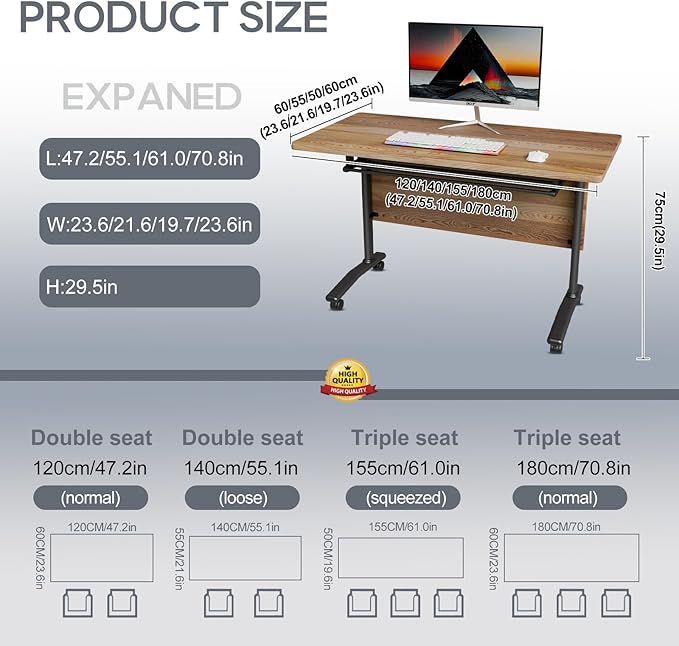 Folding Conference Table 4ft 5ft, Foldable Office Meeting Desk for 6 People, Multiple Sizes Colors Mobile Conference Room Table for Training Room School Business Furniture (4, White Walnut, 47in)