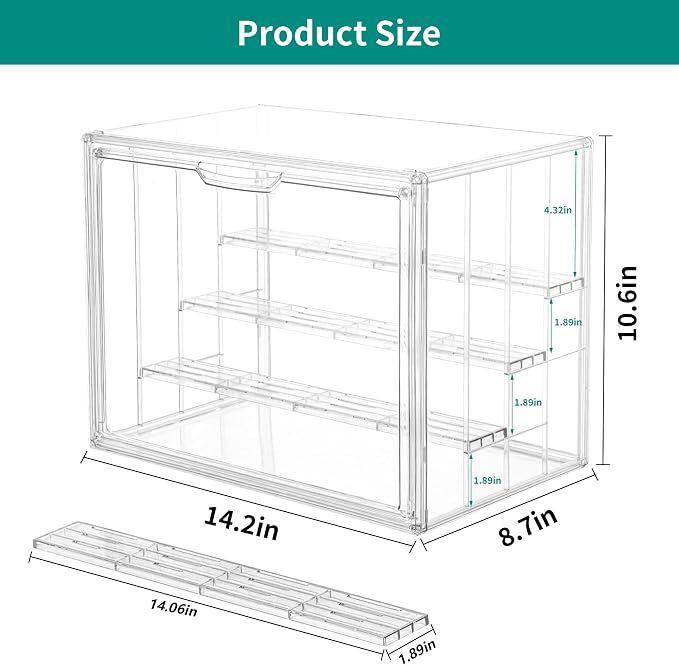 Attelite Acrylic Display Case for Collectibles 4 Tiers Clear Showcase,2Pcs | 3 Adjustable Dividers, Clear Acrylic Box for Figures, Tool-free Assembly,Magnetic Door, Dustproof,thicken plastic