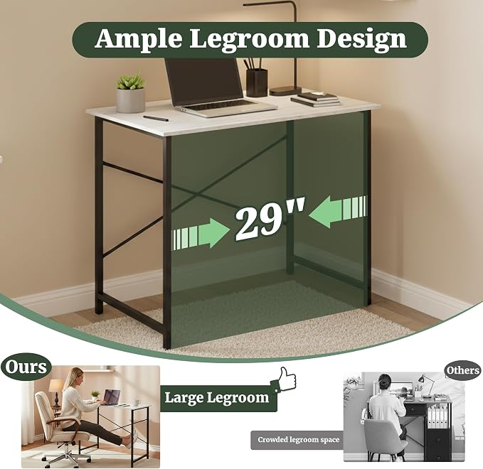 32 Inch Computer Desk, Small Writing Desk for Home Office Bedroom | 265 lb Capacity, Reinforced X-Frame, Waterproof MDF Top, Scratch-Resistant Surface, Easy Assembly, White