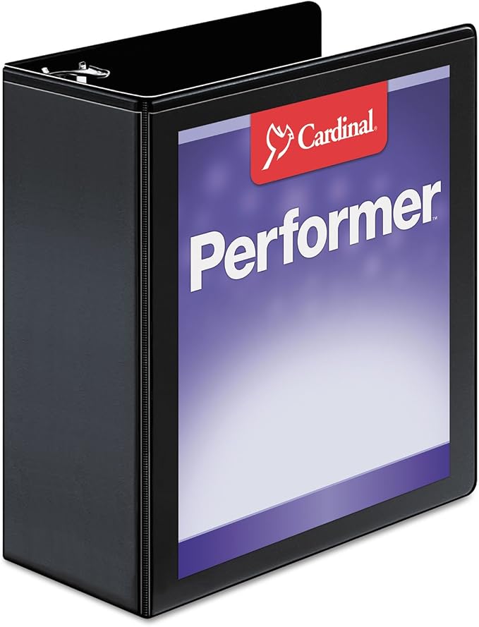 Cardinal Performer 3-Ring Binder, 4", Non-Locking Slant-D Rings, 835-Sheet Capacity, ClearVue Presentation Binder, Nonstick, PVC-Free, Black (17811CB)